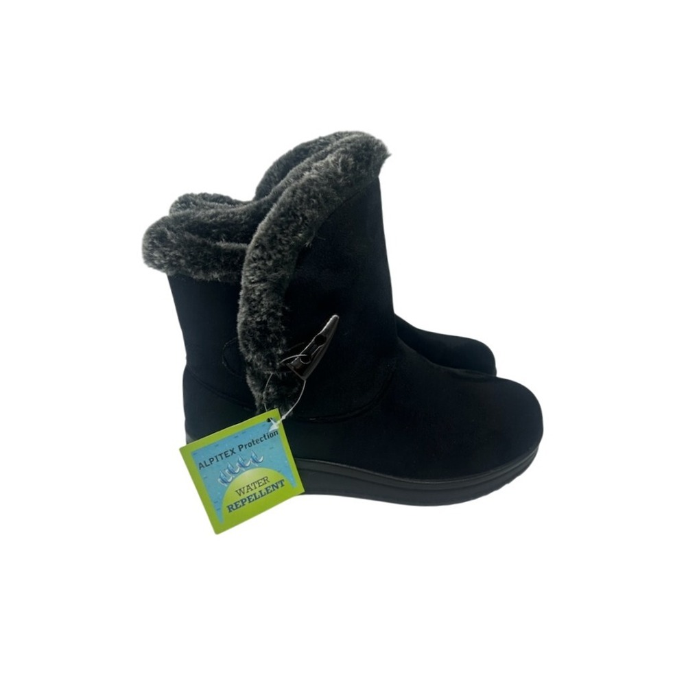 Patrizia Water Repellent Winter Boots Faux Fur Trim Black Boots Size 38